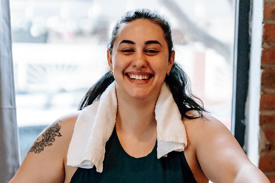 Woman working out at the gym.