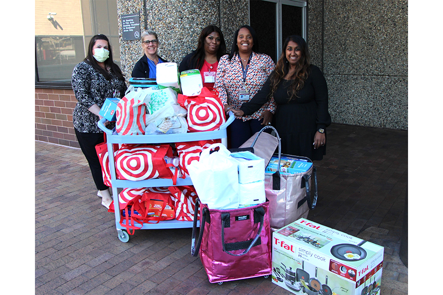 Temple Health volunteers with some of the donations.