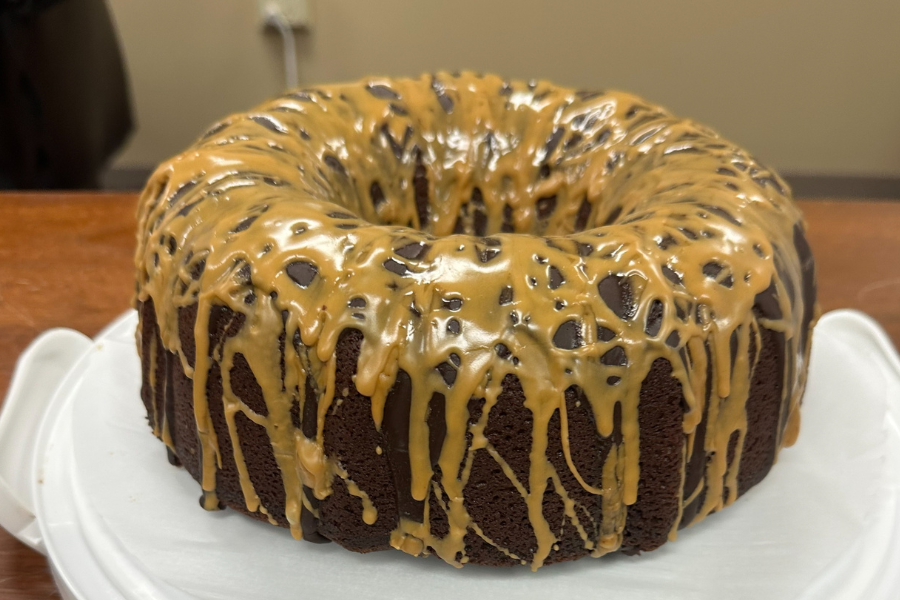 Kevin Smith (Infection Control)’s chocolate pound cake with a caramel drizzle.