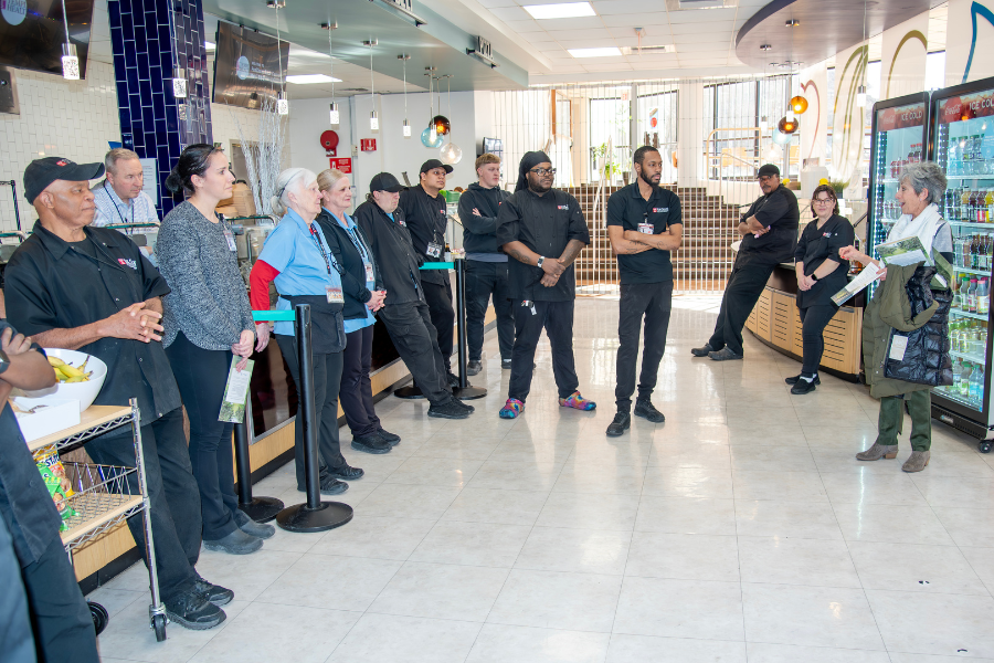 Chamberlain speaks to the team members at Fox Chase Cancer Center. 