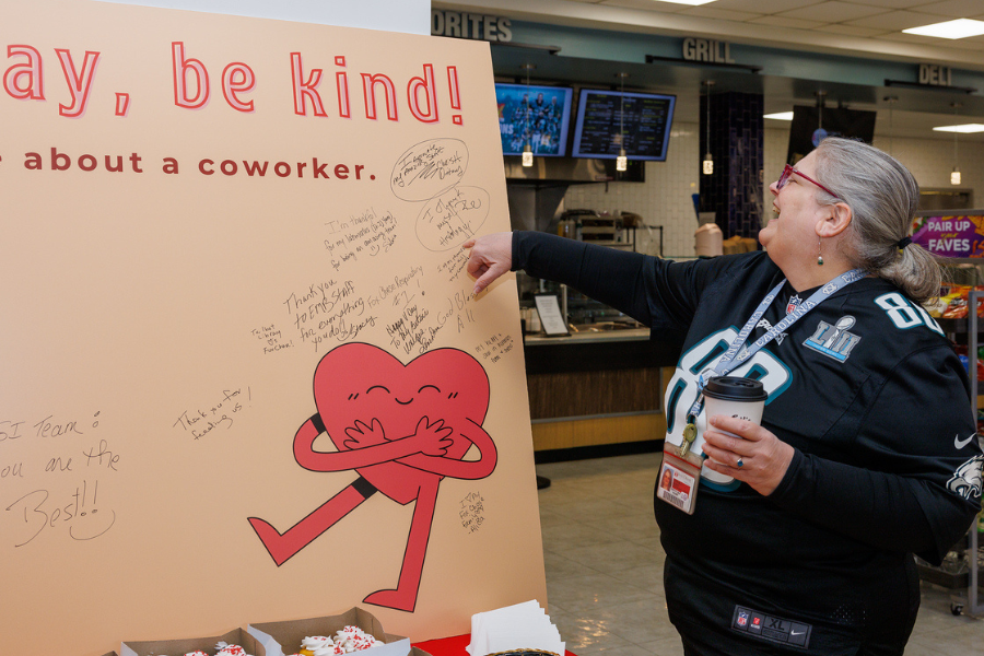 This Fox Chase Cancer Center employee was excited to spot a comment on the campus’ ‘Be Kind’ posterboard.