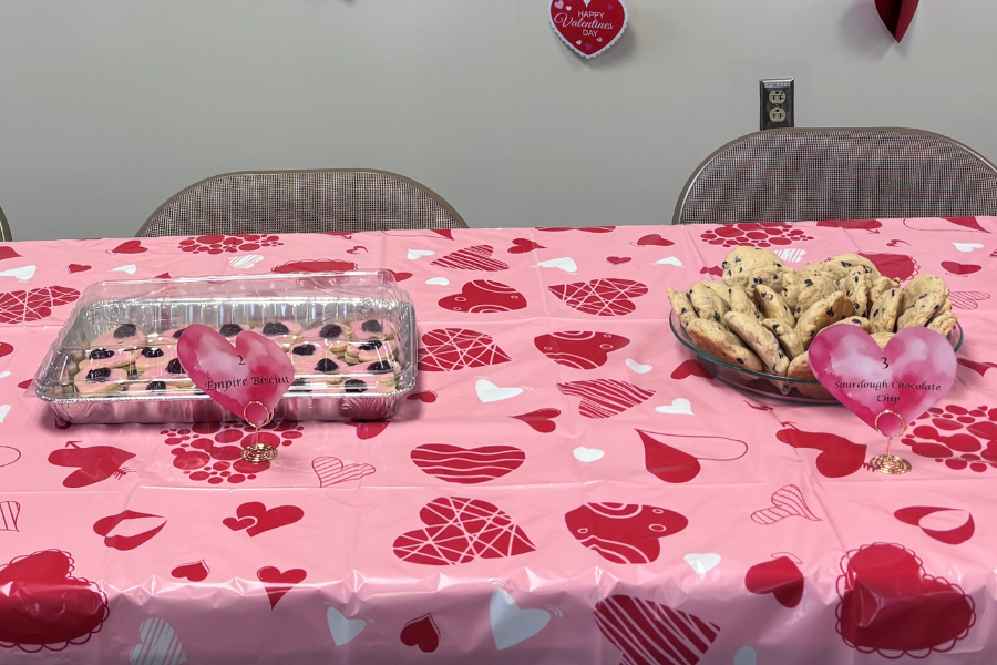 Saunders’ empire biscuits (left) and Alexandria Adams’ sourdough chocolate chip cookies (right). 