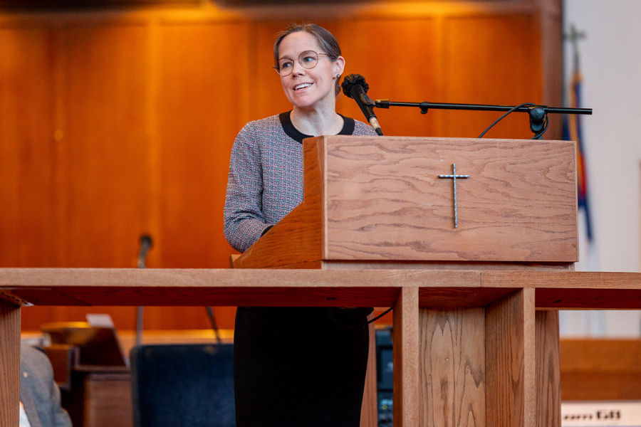Dr. Nina O'Connor, Chair of Temple's Department of Family and Community Medicine and Director of our Primary Care Service Line, delivers remarks at the groundbreaking ceremony.