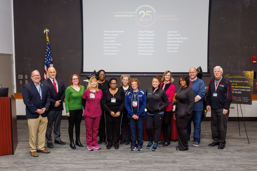 Our team members with 25 years of service at Fox Chase Cancer Center gather for a photo at FCCC’s Employee Recognition Ceremony. 