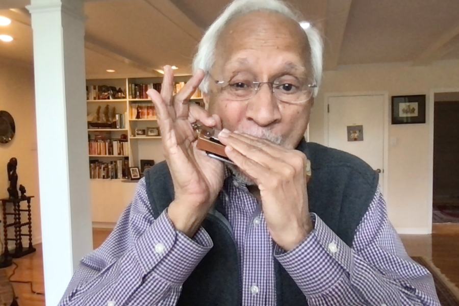 Dr. Rao playing his chromatic harmonica!