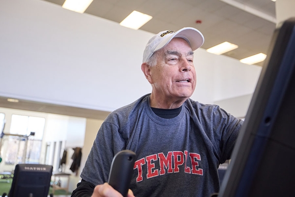 Tom F. exercising on treadmill after his heart transplant