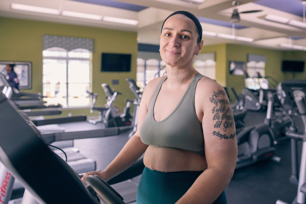 Zoraida on the treadmill at the gym