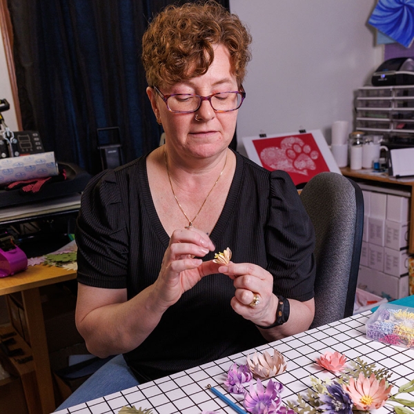 Robin working on flower crafts