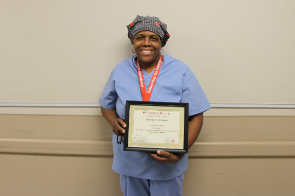 Karen Jackson, winner of TUH-Main Campus’ Service Excellence Employee of the Month Award.