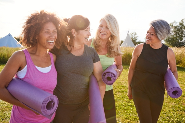 A group of friends doing yoga