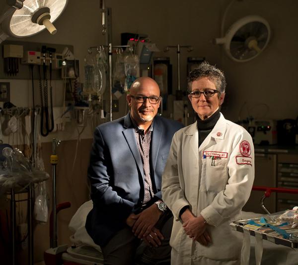 Temple University Hospital Trauma Outreach Coordinator Scott Charles and Dr. Amy J. Goldberg, Chair and Professor of Surgery at the Lewis Katz School of Medicine at Temple University and Surgeon-in-Chief of Temple University Health System