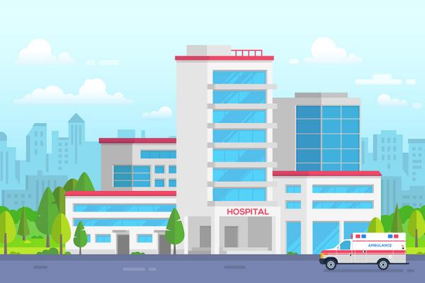 Ambulance in front of hospital graphic