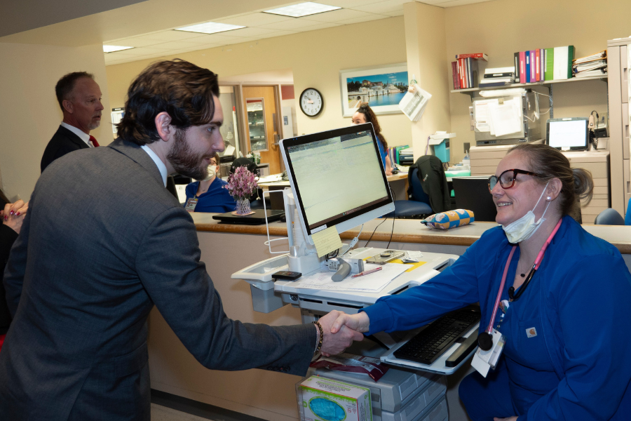 Senator Picozzi and Representative Dougherty with Jeanes employees, community members, and leadership during their visit to TUH-Jeanes Campus.