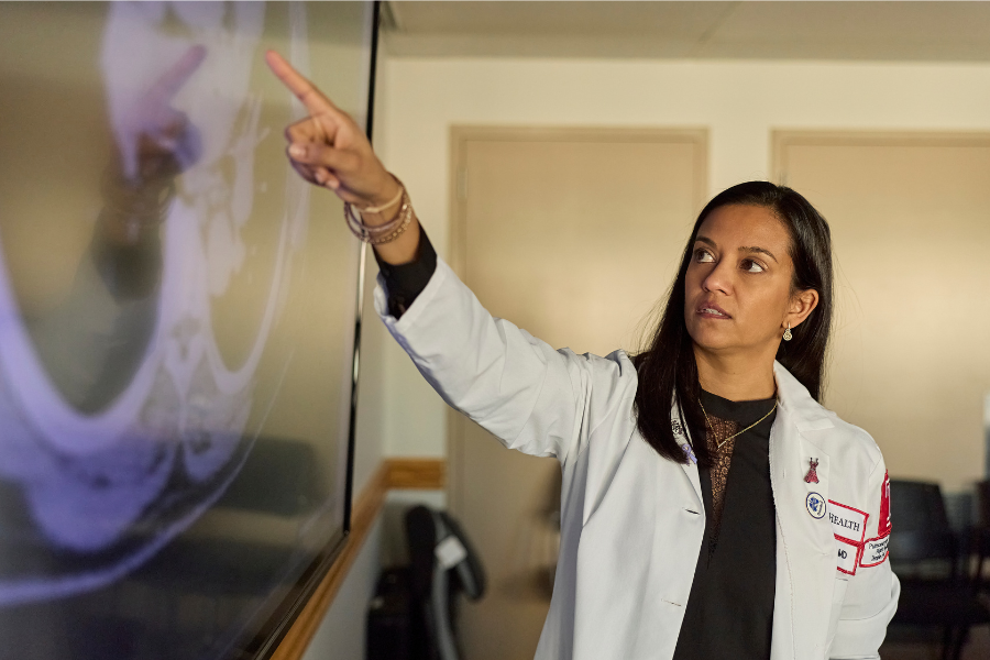 Dr. Vaidya pointing at a screen