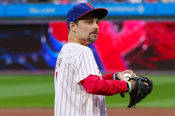 Kevin C throwing first pitch